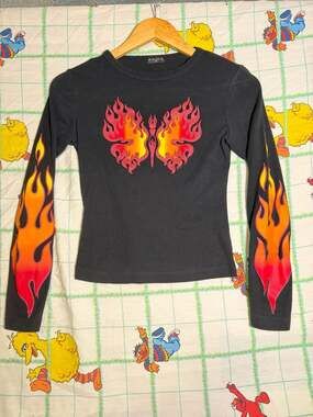 Vintage Y2K FANG Flame Butterfly Long Sleeve Baby Tee